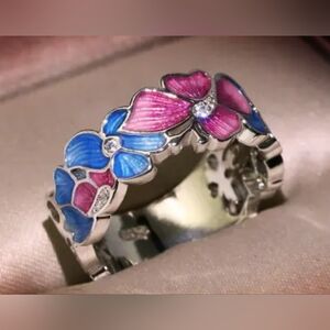 925 stamped plated enamel butterfly ring size 5-10